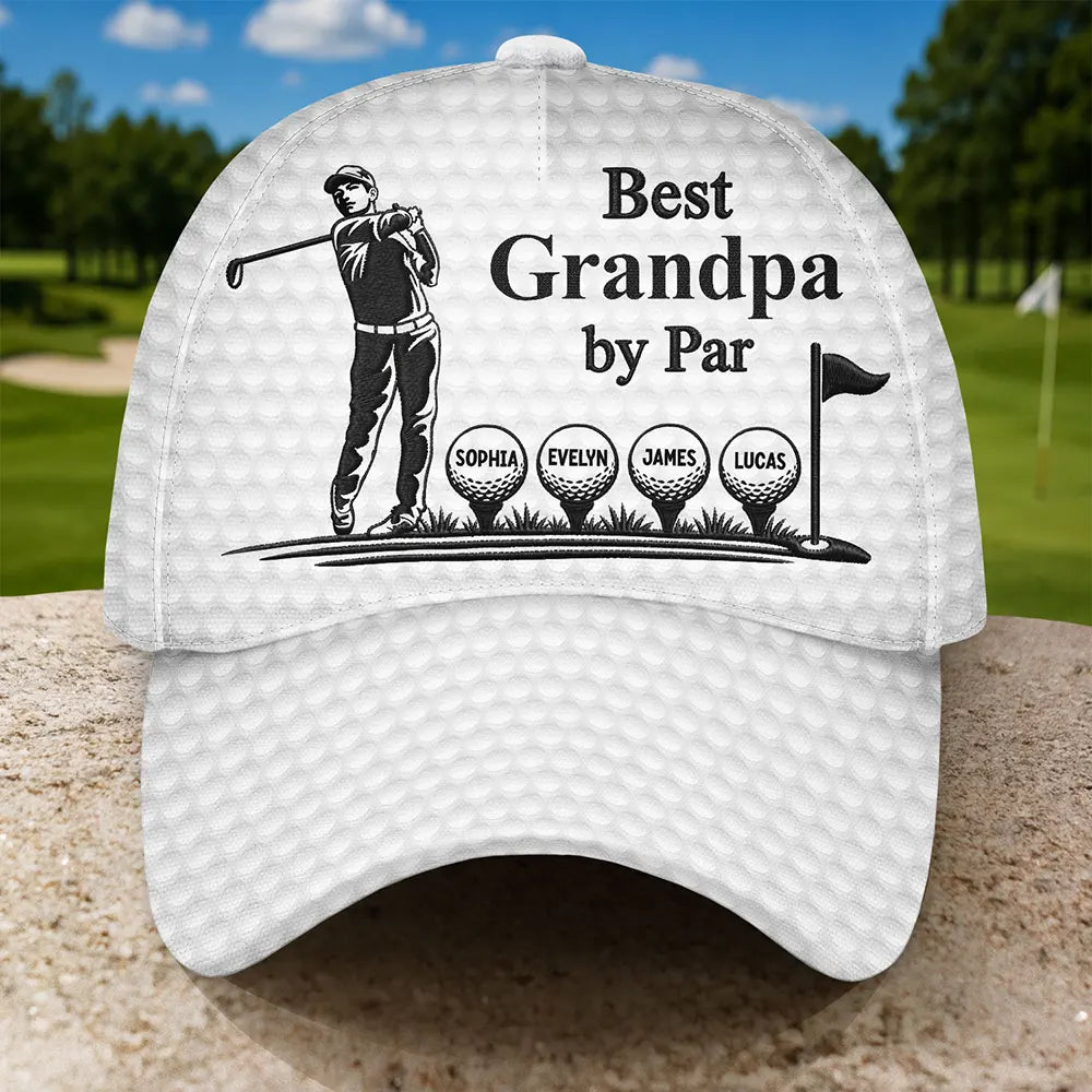 Gift For Father,Gift For Grandpa,Golf,Top Market,Non-Eng,Icon,Proud - Best Dad Grandpa By Par Golf Ball - Personalized Classic Cap