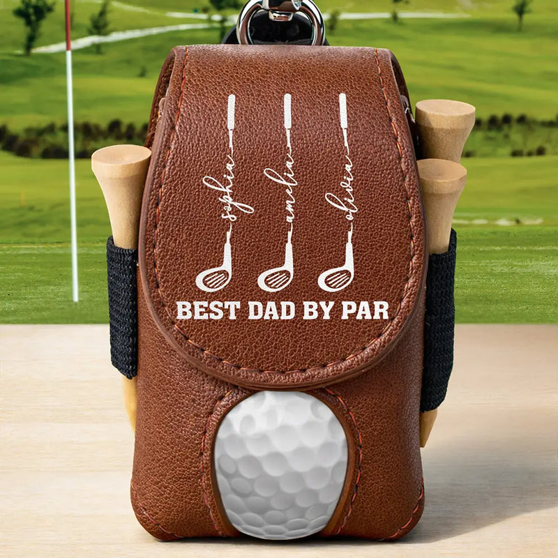 Gift For Grandpa,Gift For Father,Golf,Non-Eng,Icon,Proud - Best Dad Grandpa By Par Golf Clubs - Personalized Leather Golf Ball Holder