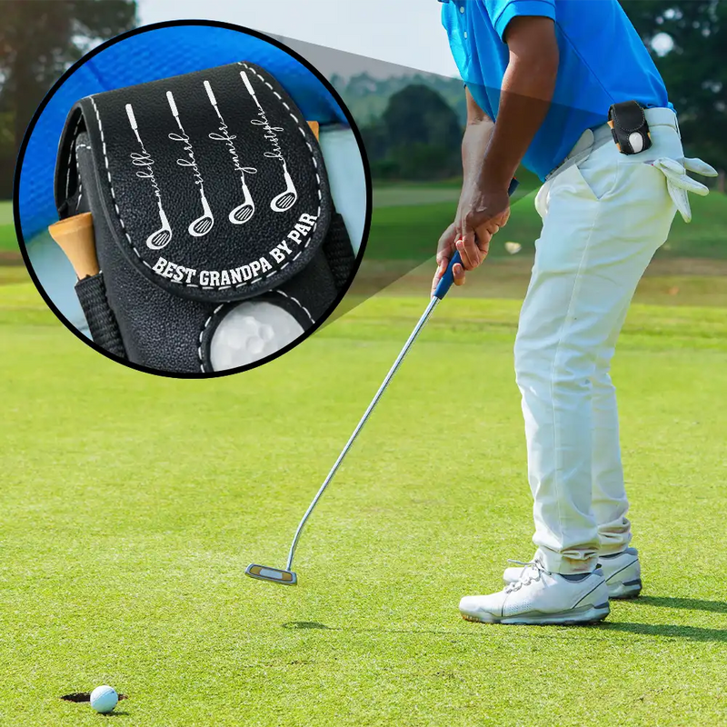 Gift For Grandpa,Gift For Father,Golf,Non-Eng,Icon,Proud - Best Dad Grandpa By Par Golf Clubs - Personalized Leather Golf Ball Holder