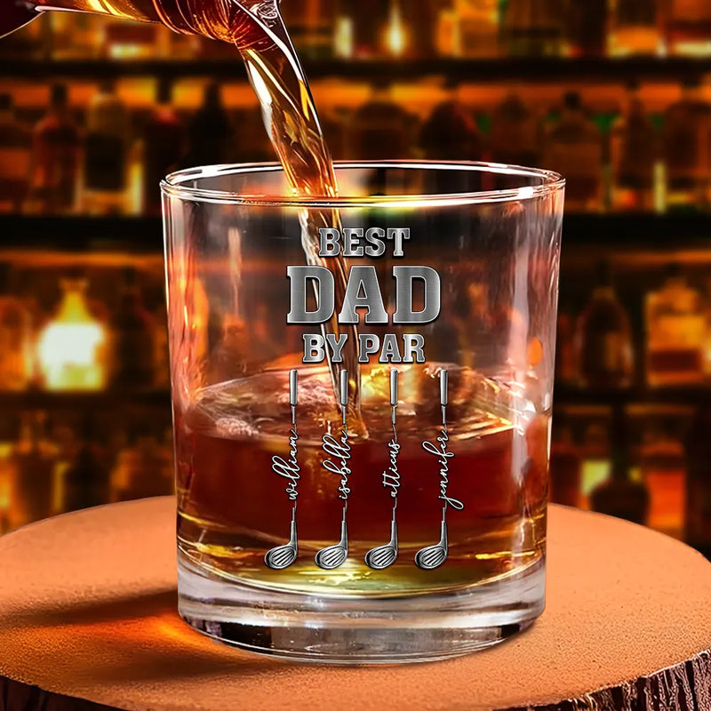 Gift For Father,Gift For Grandpa,Golf,Happy - Best Dad Grandpa By Par Golf Clubs - Personalized Whiskey Glass