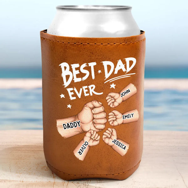 Gift For Father,Gift For Grandpa,Gift For Husband,Gift For Men,Happy - Best Dad Grandpa Ever - Personalized Leather Can Cooler