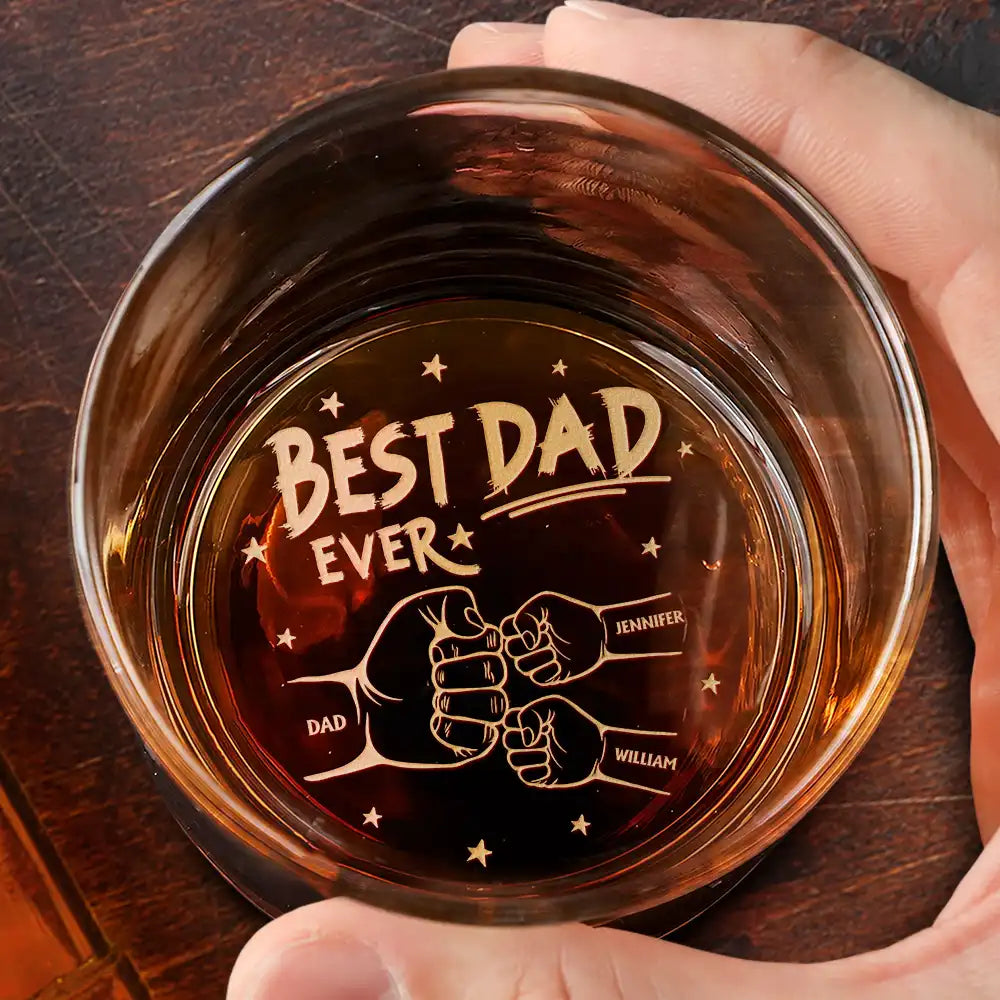 Best Dad Grandpa Ever Fist Bump - Personalized Engraved Whiskey Glass