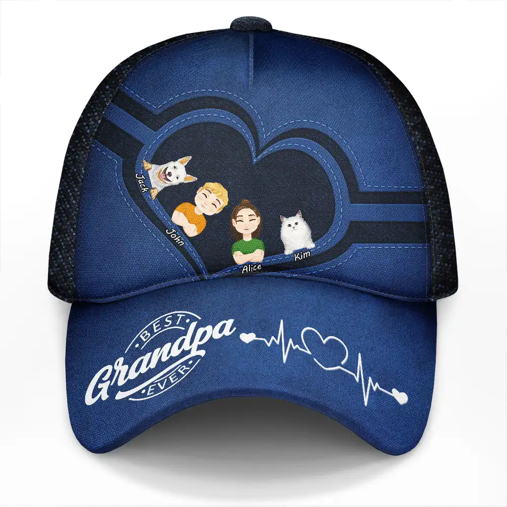 Best Dad Grandpa Ever Kid Grandkid Dog Cat - Personalized Classic Cap