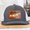 Gift For Father,Gift For Grandpa,Happy - Best Dad Grandpa Hand Punch Side View - Personalized Leather Patch Hat