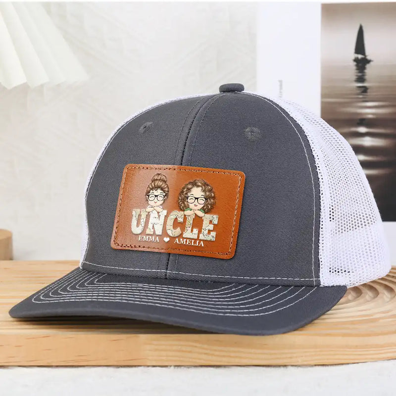 Gift For Father,Gift For Grandpa,Happy - Best Dad Grandpa Hand Punch Side View - Personalized Leather Patch Hat