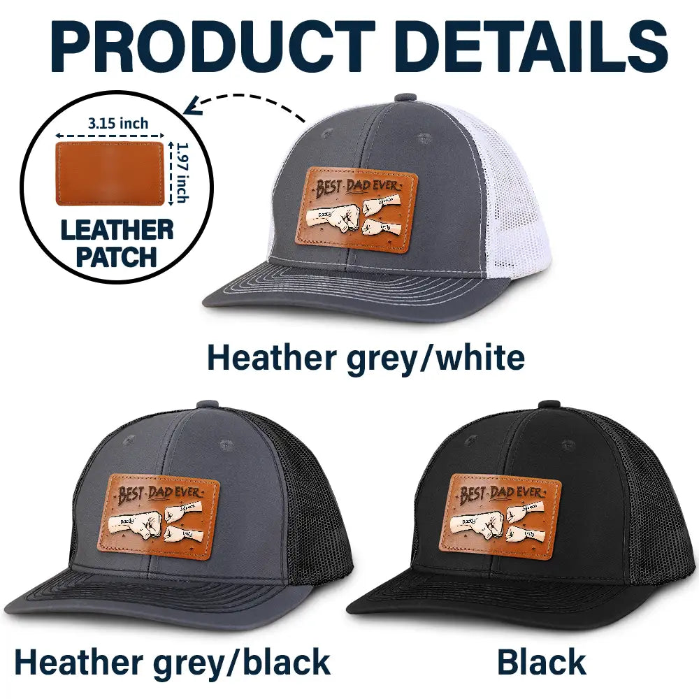 Gift For Father,Gift For Grandpa,Happy - Best Dad Grandpa Hand Punch Side View - Personalized Leather Patch Hat