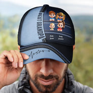 Dad - Children,Grandpa - Grandkids,Gift For Grandpa,Gift For Father,Happy - Best Dad Grandpa Papa Cute Kids Printed Leather Effect - Personalized Classic Cap