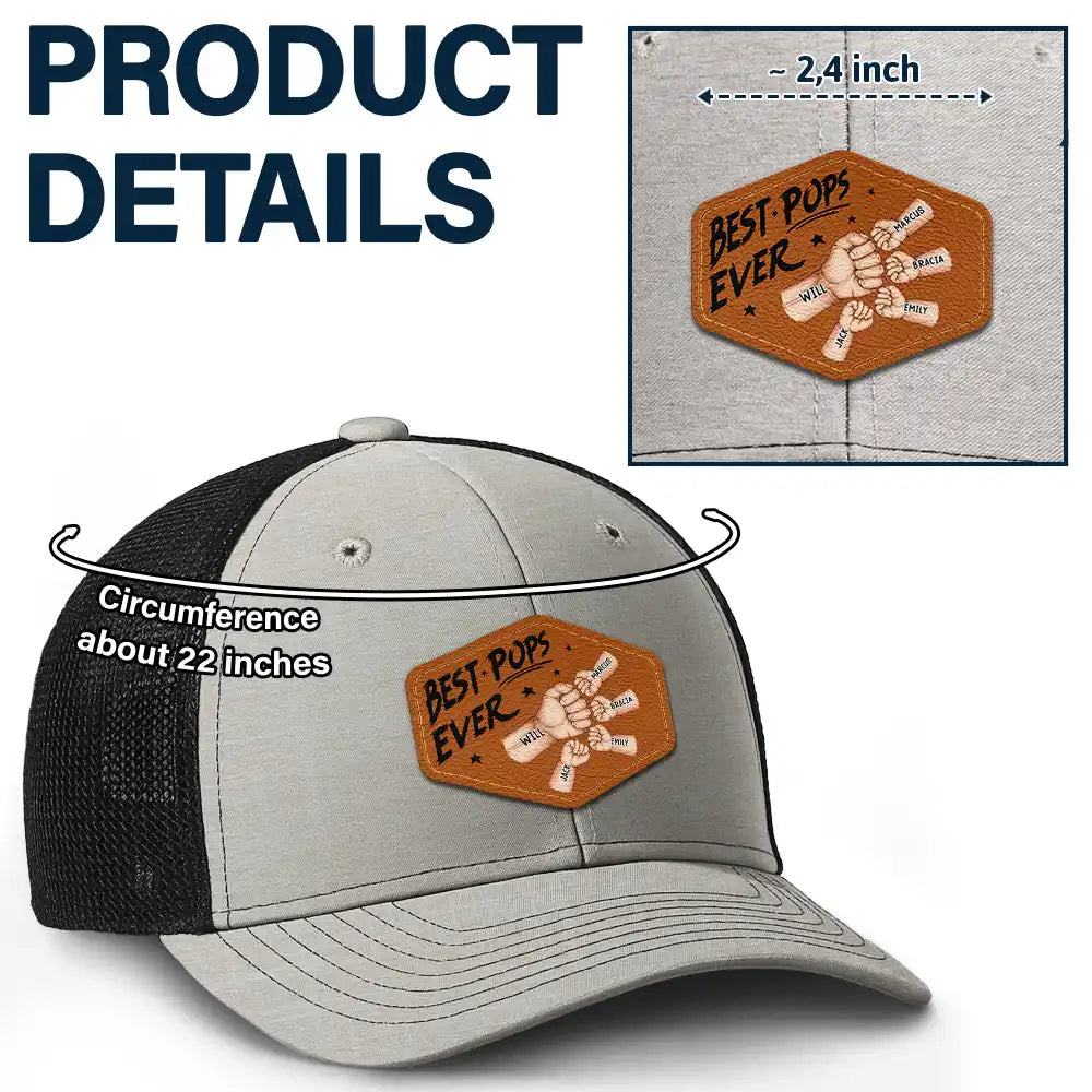 Gift For Father,Gift For Grandpa - Best Dad Grandpa Papa Ever Fist Bump - Personalized Leather Patch Hat
