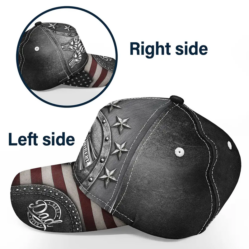 Gift For Grandpa,Gift For Father,Independence Day,Icon,Proud - Best Dad Papa Ever Metal Effect Hand Punch - Personalized Classic Cap