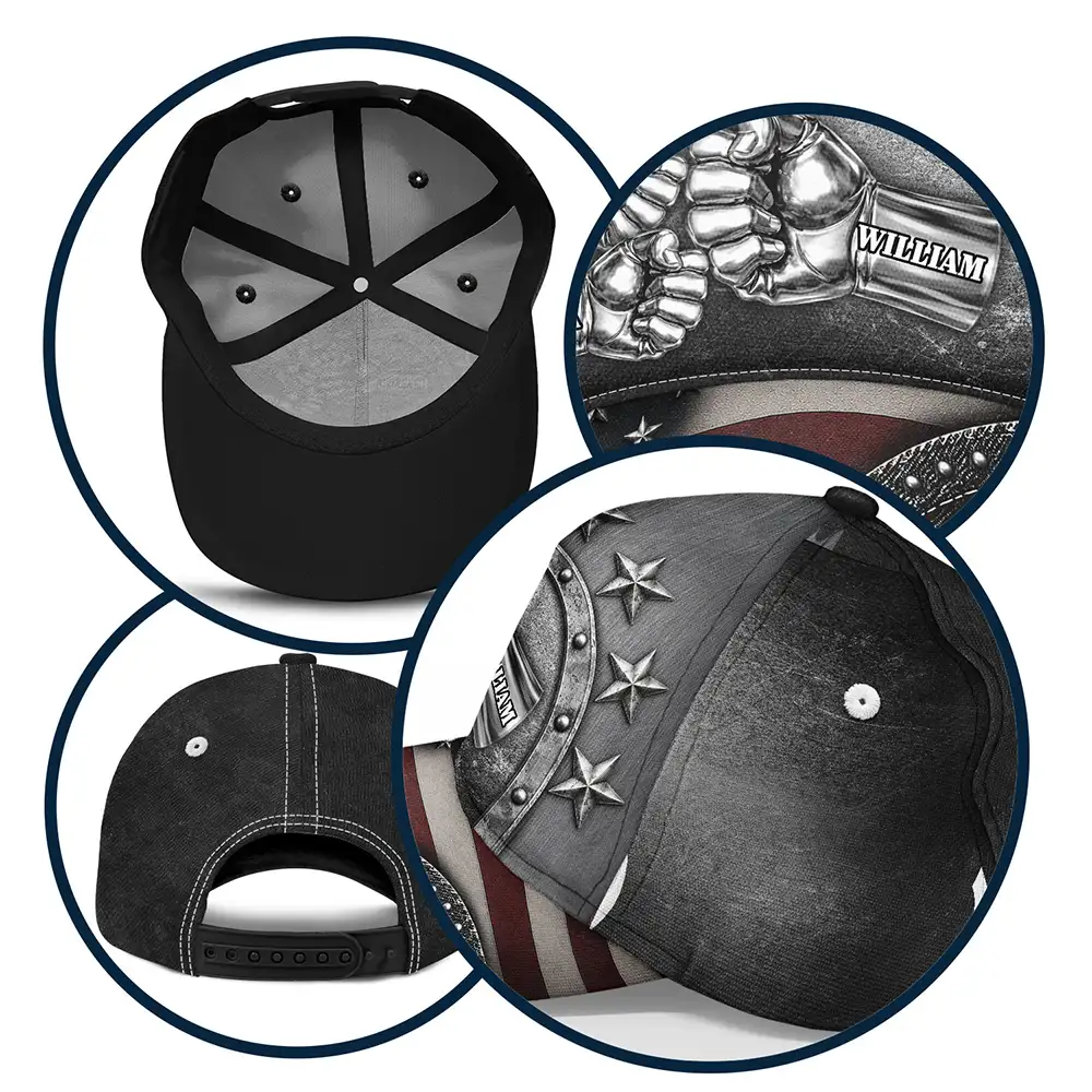 Gift For Grandpa,Gift For Father,Independence Day,Icon,Proud - Best Dad Papa Ever Metal Effect Hand Punch - Personalized Classic Cap