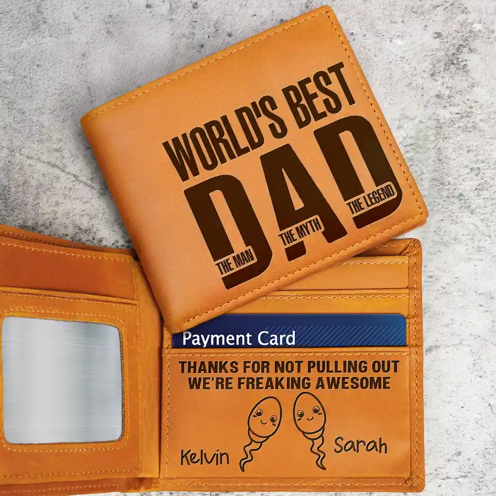 Gift For Father,Funny - Best Dad The Man Myth Legend We're Freaking Awesome - Personalized Engraved Leather Wallet