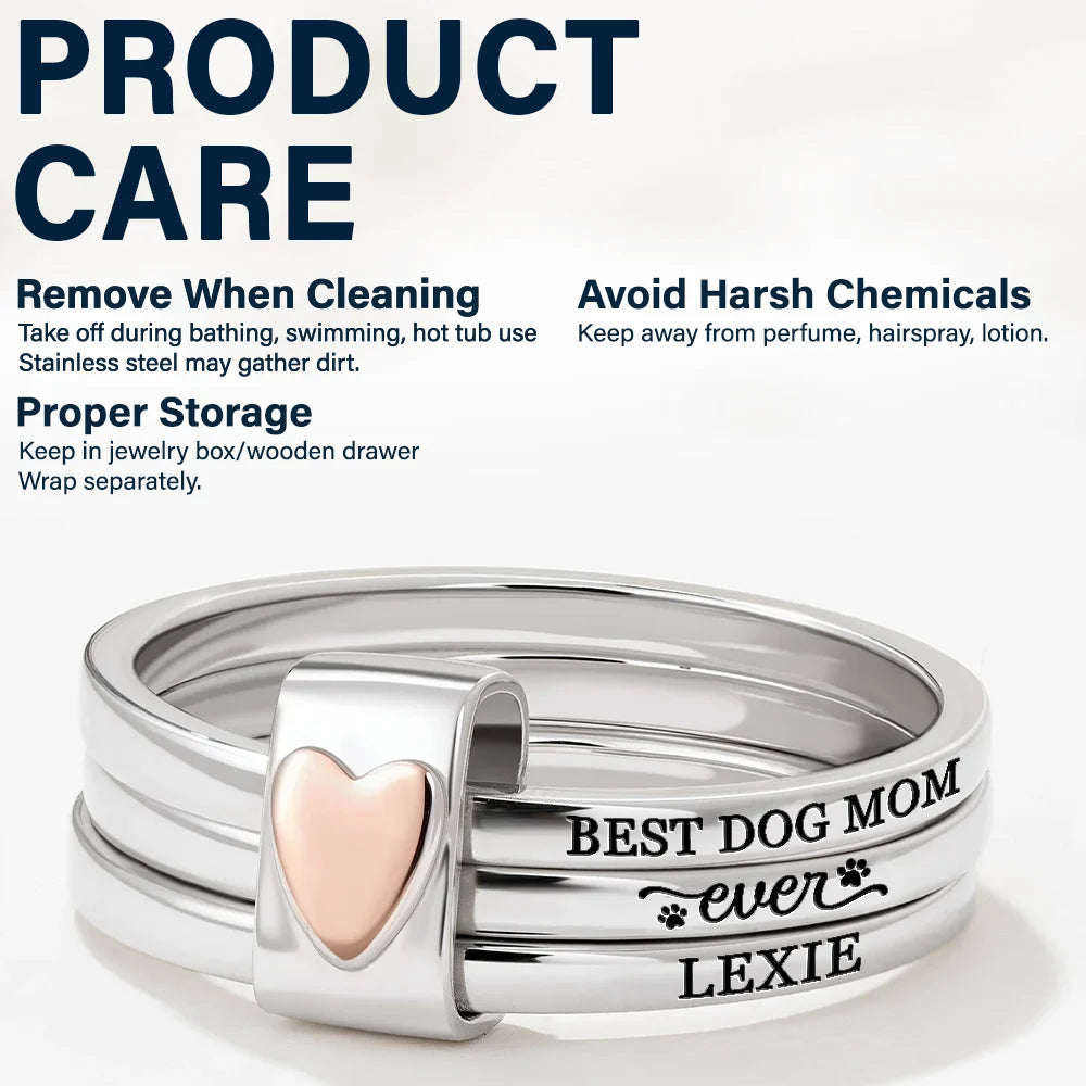 Dog Lovers,Pet Lovers,Cat Lovers,Dog Mom,Cat Mom,Pet Mom,Love - Best Dog Cat Mom Ever - Personalized Heart Stacking Rings