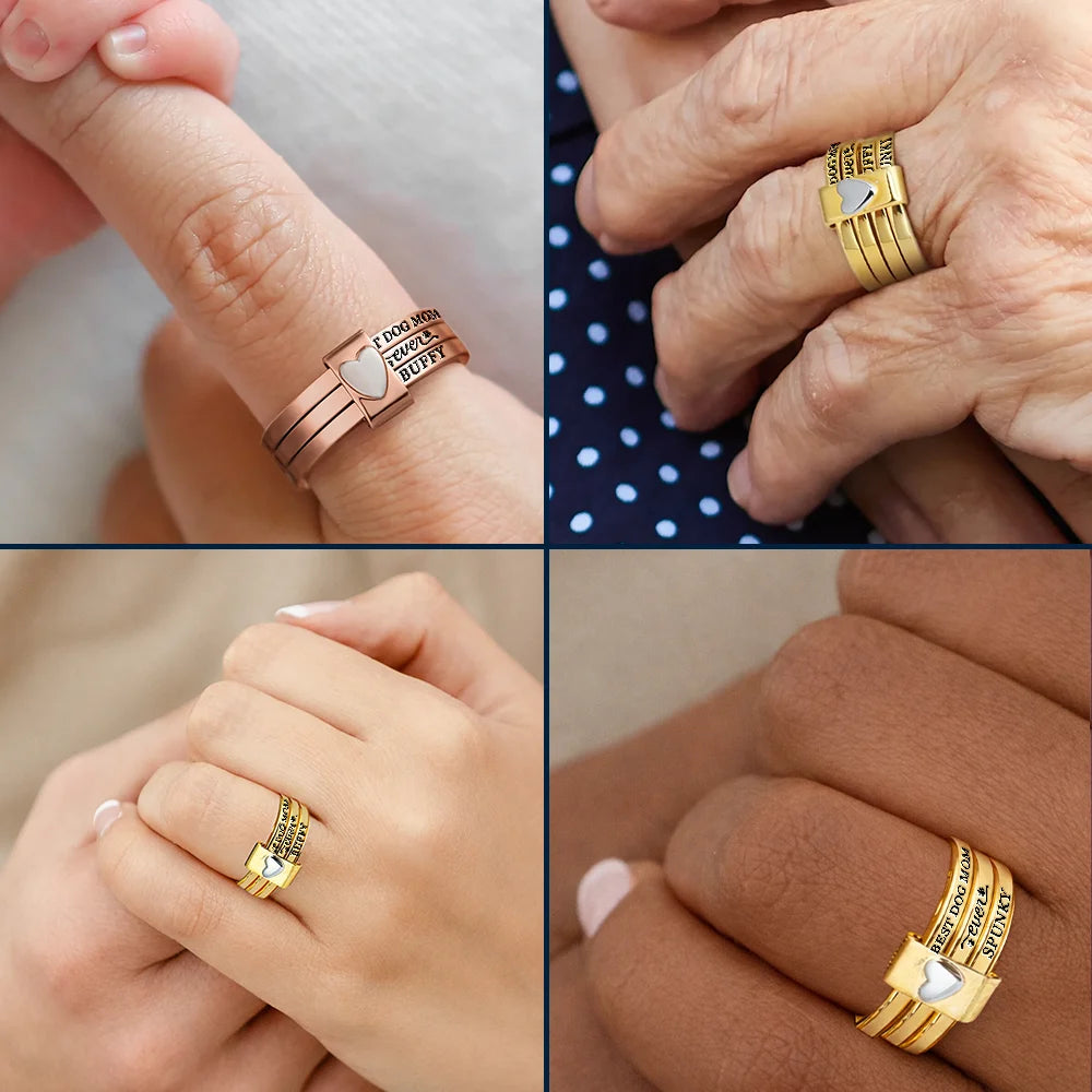 Dog Lovers,Pet Lovers,Cat Lovers,Dog Mom,Cat Mom,Pet Mom,Love - Best Dog Cat Mom Ever - Personalized Heart Stacking Rings