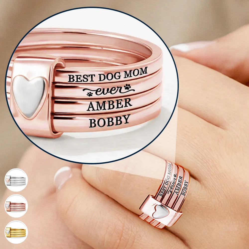 Dog Lovers,Pet Lovers,Cat Lovers,Dog Mom,Cat Mom,Pet Mom,Love - Best Dog Cat Mom Ever - Personalized Heart Stacking Rings