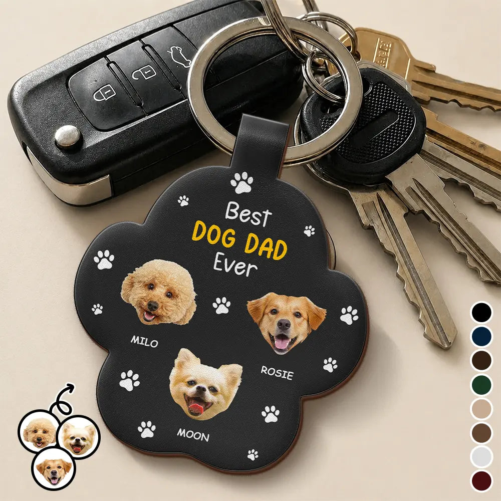 Dog Dad,Pet Lovers,Gift For Father,Adorable,Custom Text - Best Dog Dad Ever - Personalized Custom Shaped Leather Keychain