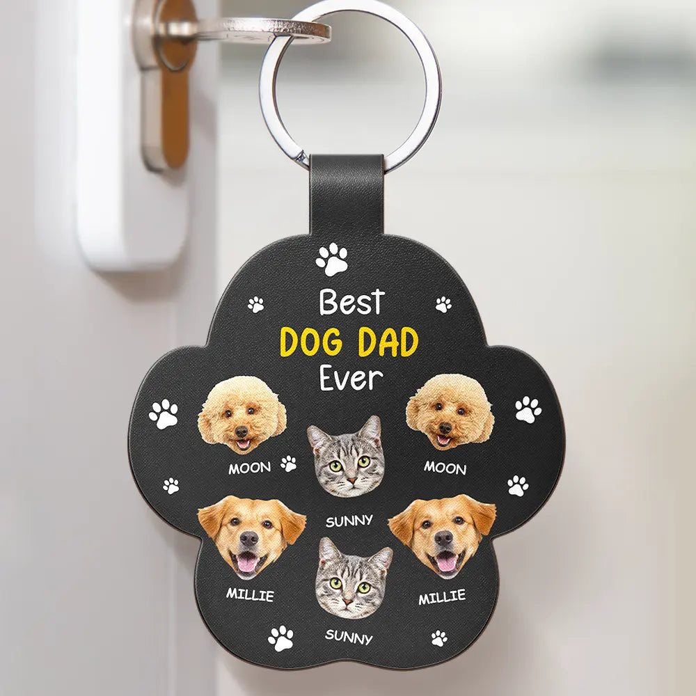 Dog Dad,Pet Lovers,Gift For Father,Adorable,Custom Text - Best Dog Dad Ever - Personalized Custom Shaped Leather Keychain