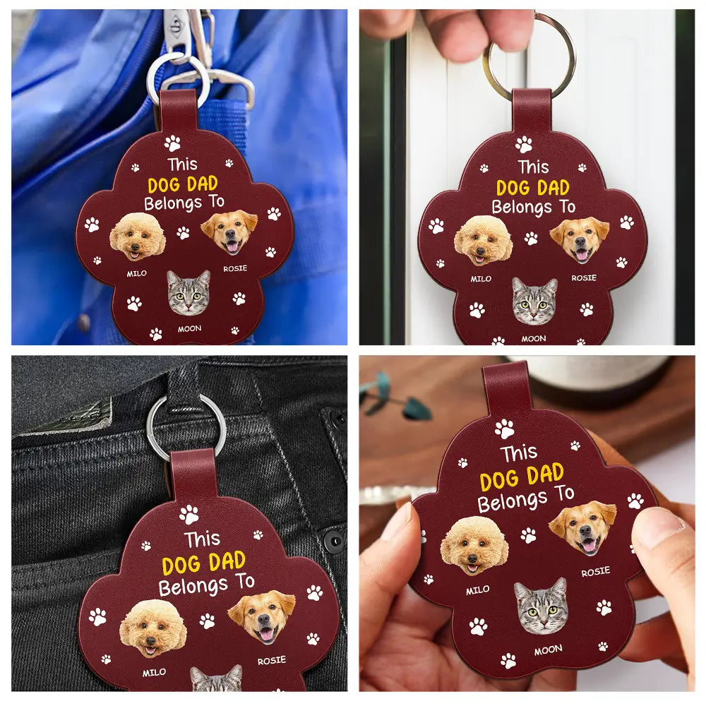 Dog Dad,Pet Lovers,Gift For Father,Adorable,Custom Text - Best Dog Dad Ever - Personalized Custom Shaped Leather Keychain