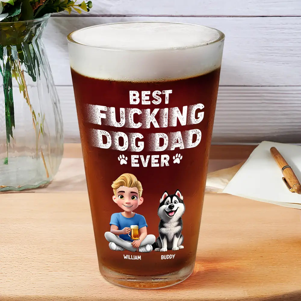 Best Dog Dad Ever 3D Effect - Personalized Beer Glass