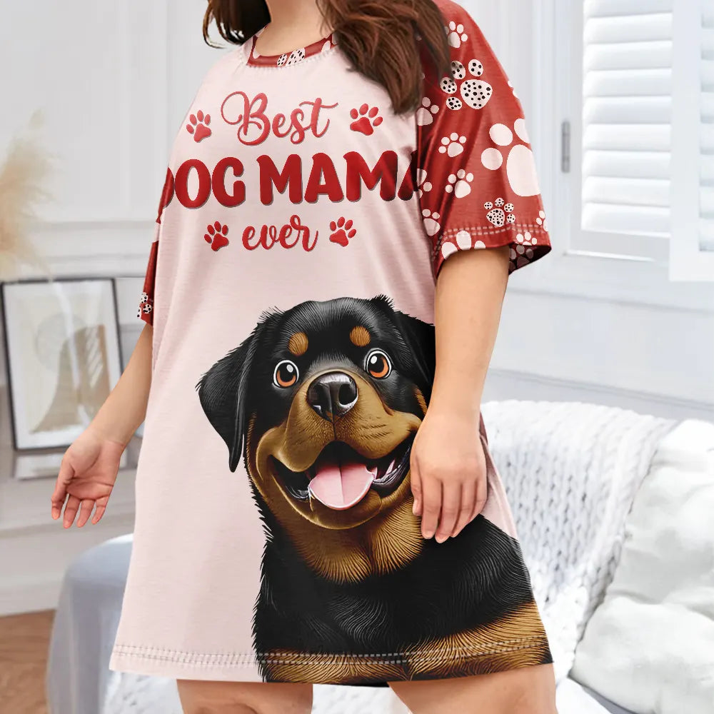 Pet Lovers,Pet Mom,Dog Lovers,Dog Mom,Happy - Best Dog Mom Dog Mum Ever 3D Effect - Personalized Women's Sleep Tee