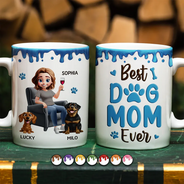 Happy,Gift For Wife,Gift For Women,Dog Mom,Dog Lovers,Pet Lovers,Gift For Mother,Gift For Yourself - Best Dog Mom Ever 3D Effect - Personalized White Edge-to-Edge Mug