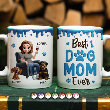 Best Dog Mom Ever 3D Effect - Personalized White Edge-to-Edge Mug