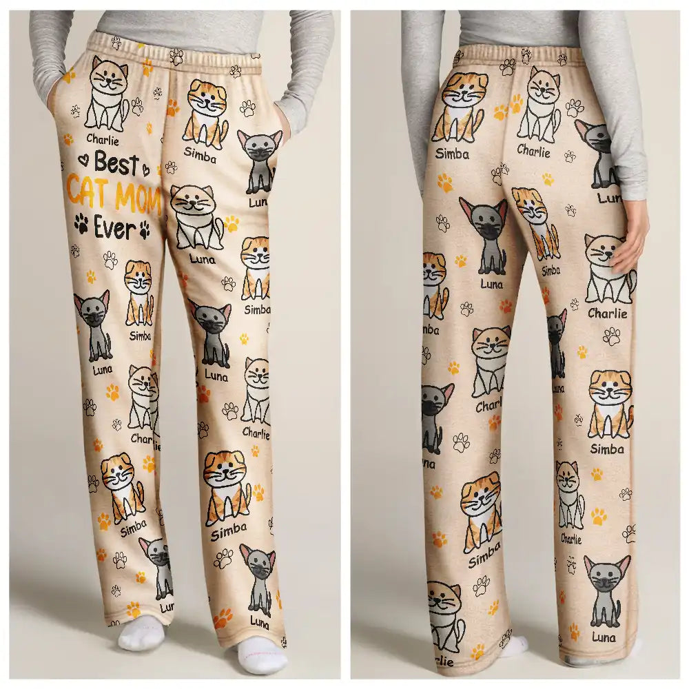 Pet Mom,Cat Lovers,Pet Lovers,Dog Lovers,Cat Mom,Dog Mom,Happy,Pet Dad,Dog Dad,Cat Dad - Best Dog Mom Ever Color Stick Figure Dog Cat - Personalized Pajama Pants