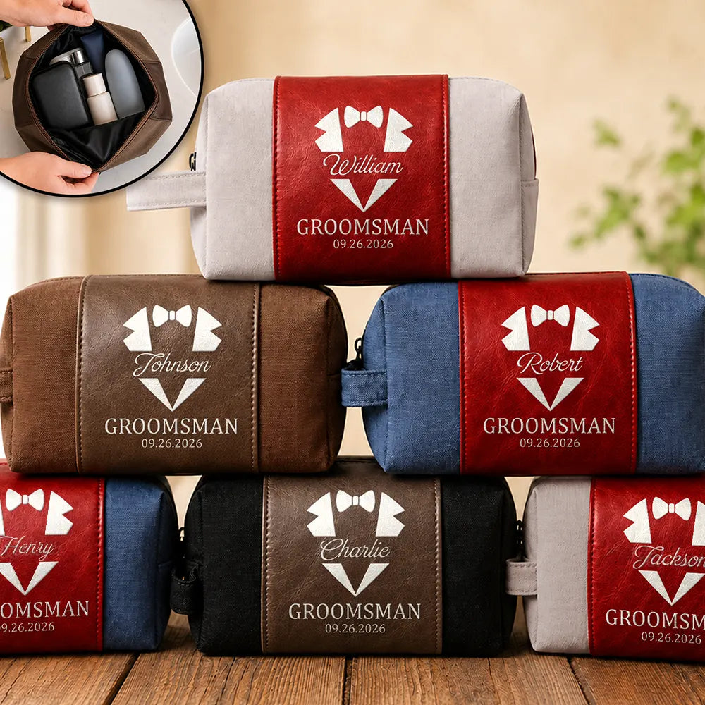 Confident,Gift For Men,Gift For Yourself,Wedding,Custom Text - Best Man Groomsman - Personalized Leather Canvas Toiletry Bag