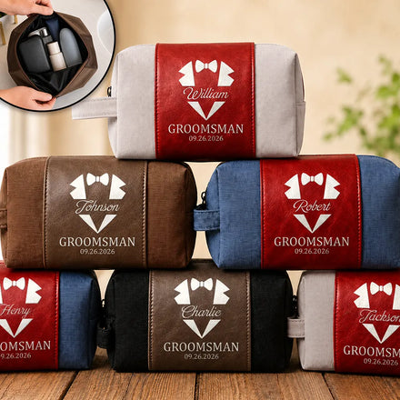 Best Man Groomsman - Personalized Leather Canvas Toiletry Bag