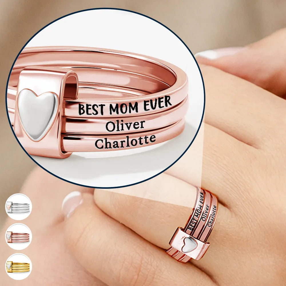 Best Mom Grandma Ever - Personalized Heart Stacking Rings