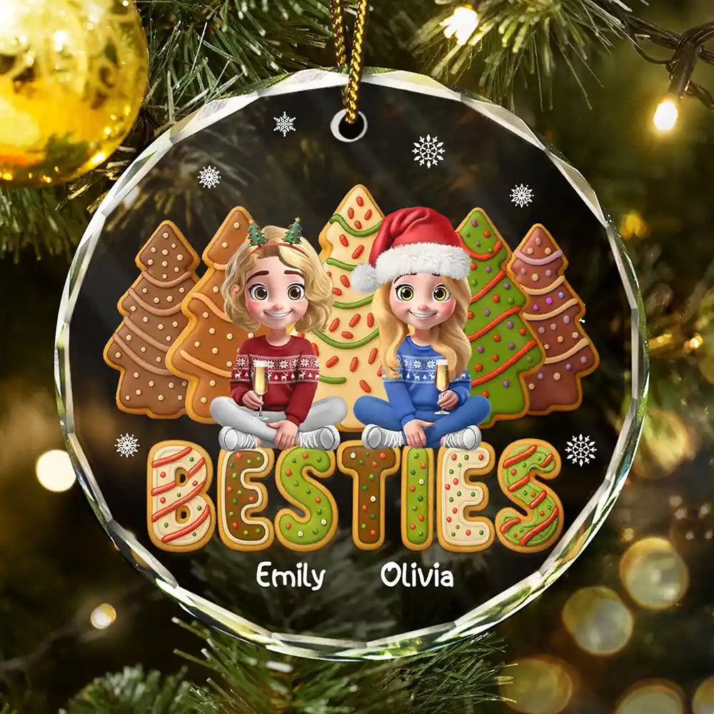 Bestie Cake Cookie Tree - Personalized Circle Glass Ornament