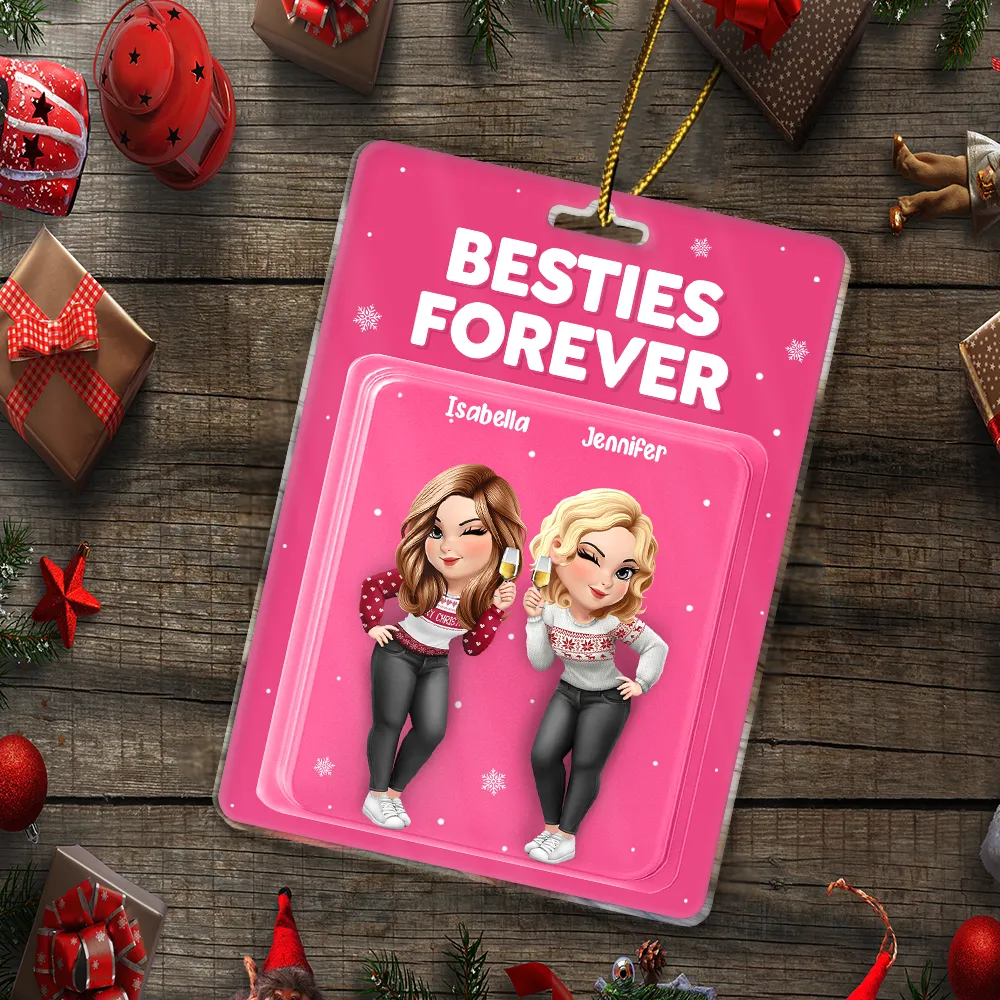 Christmas,Gift For Bestie,Happy - Bestie Forever 3D Effect Acrylic Block - Personalized Custom Shaped Acrylic Ornament