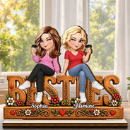 Afro Besties,Christmas,Gift For Bestie,Sentimental,Vector - Bestie Keepsake - Personalized Floral Forever Friends Wooden Plaque