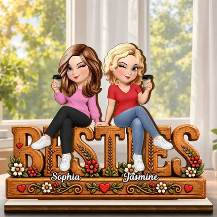 Bestie Keepsake - Personalized Floral Forever Friends Wooden Plaque