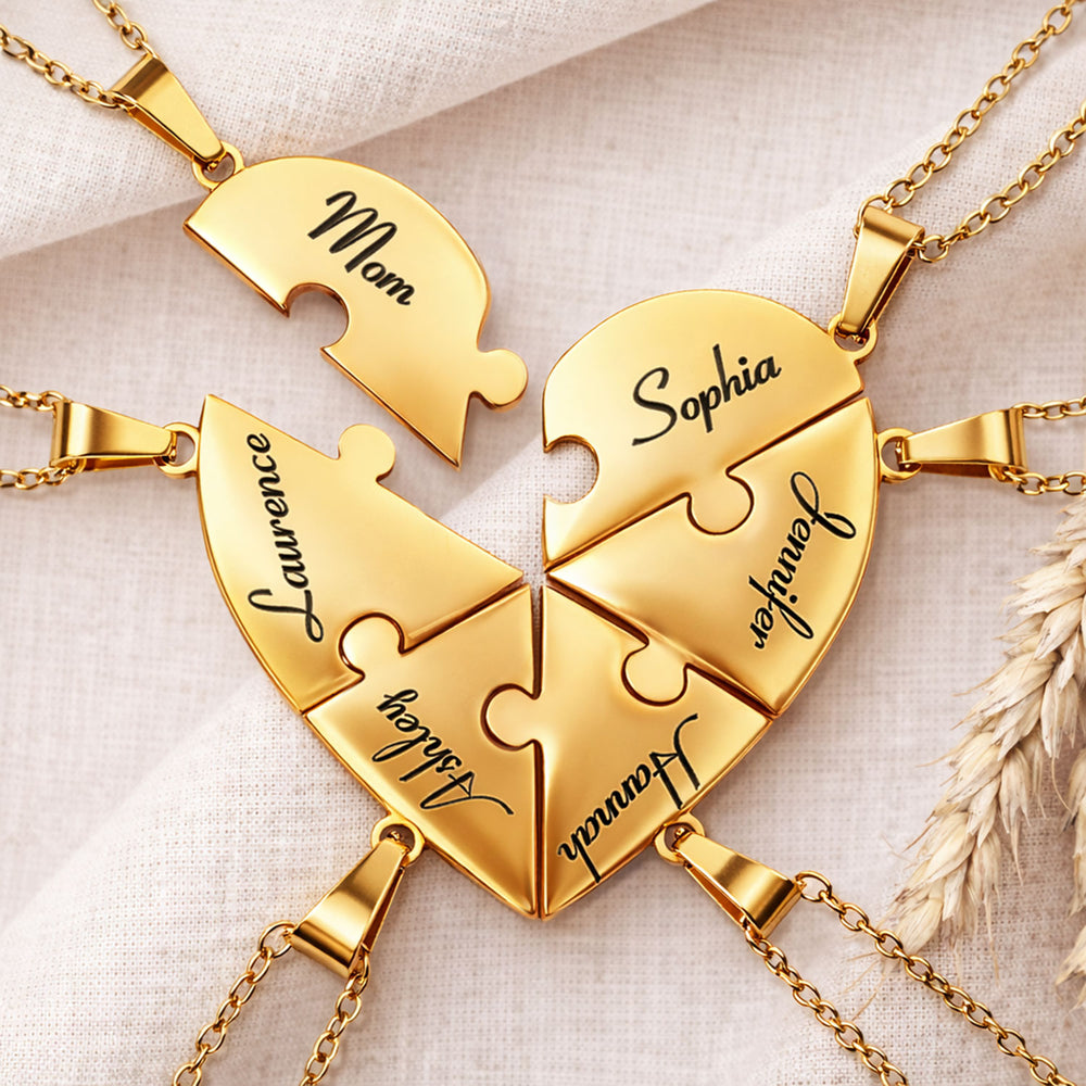 Bestie Sister Forever Friendship Jewelry - Personalized Heart Puzzle Necklace Set
