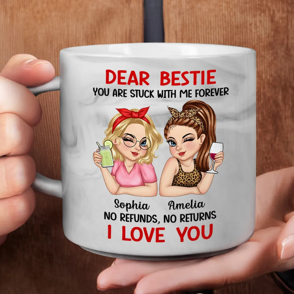 Gift For Bestie, Gift For Women, Top Market, Happy - Bestie You Are Stuck With Me Forever - Personalized Marble Mug