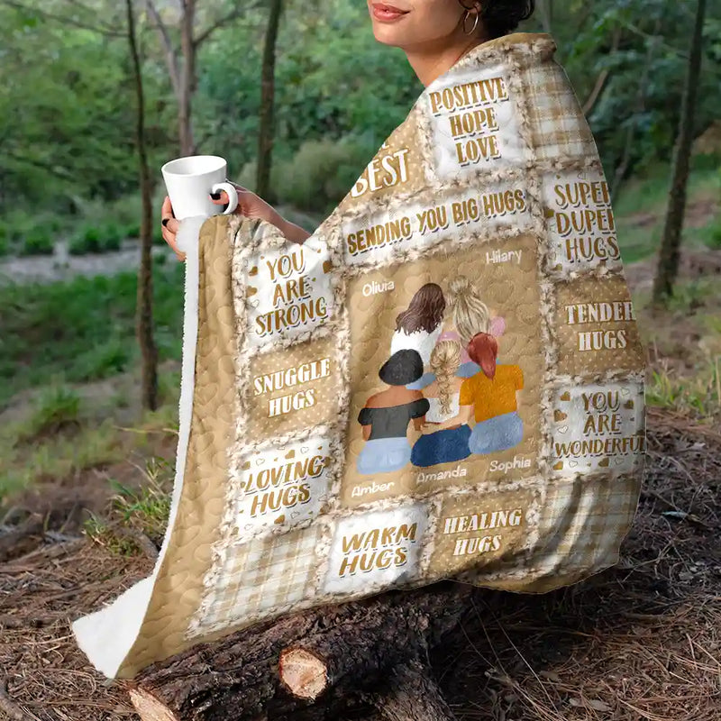 Gift For Women,Gift For Sisters,Gift For Bestie,Gift For Sibling,Love - Besties Sisters Sending You Big Hugs - Personalized Fleece Blanket, Sherpa Blanket