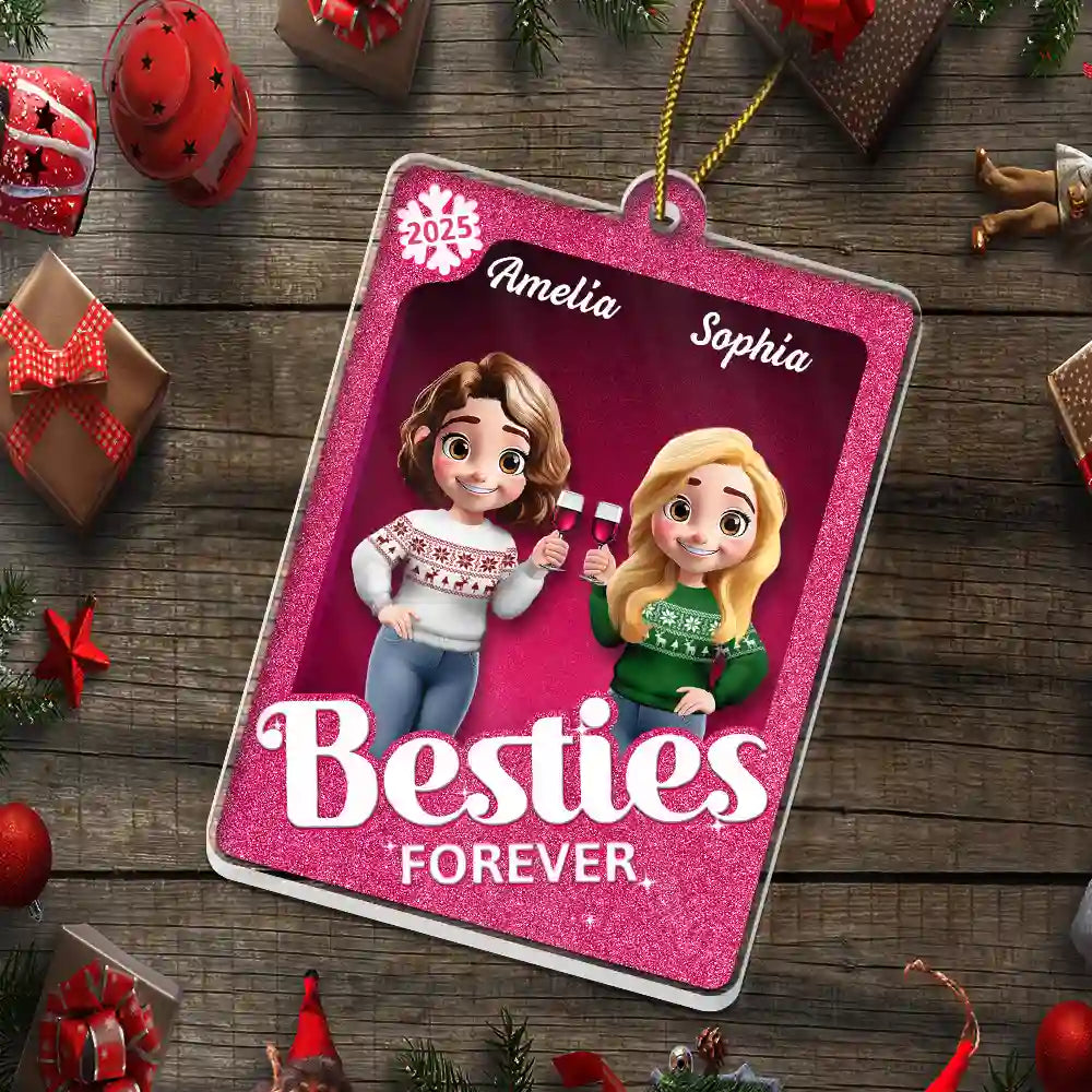 Christmas,Gift For Bestie,Gift For Sisters,Happy - Besties Forever 3D Effect Toy Box - Personalized Custom Shaped Acrylic Ornament
