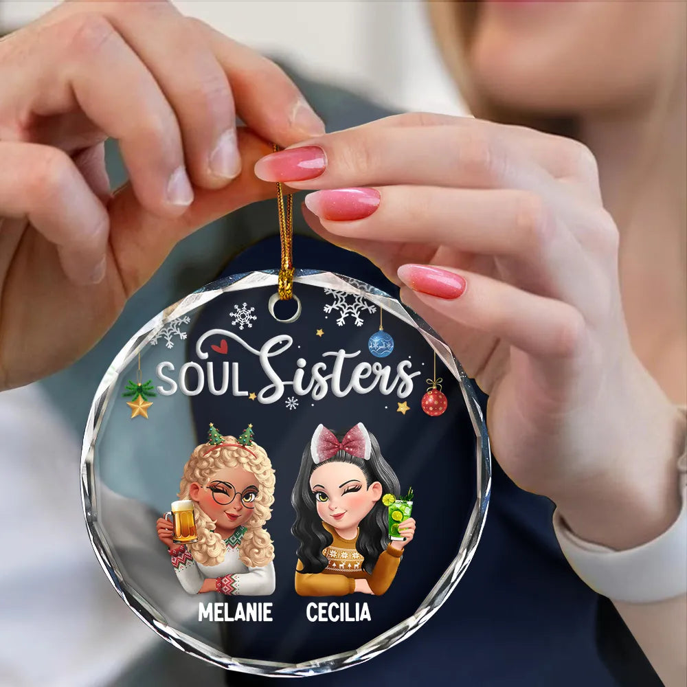 Gift For Bestie, Gift For Sisters, Gift For Women, Gifts For Colleagues, Happy, Christmas - Besties Forever Christmas 3D Effect - Personalized Circle Glass Ornament