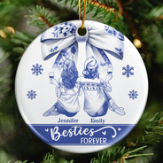 Gift For Bestie,Gift For Sisters,Gift For Women,Gifts For Colleagues,Happy,Christmas - Besties Forever Toile - Personalized Circle Ceramic Ornament