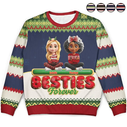 Besties Friends Siblings Forever 3D Effect - Personalized Unisex Ugly Sweater