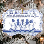 Gift For Bestie,Gift For Sisters,Happy,Christmas - Besties Here's To Another Year Of Us - Personalized Medallion Ceramic Ornament