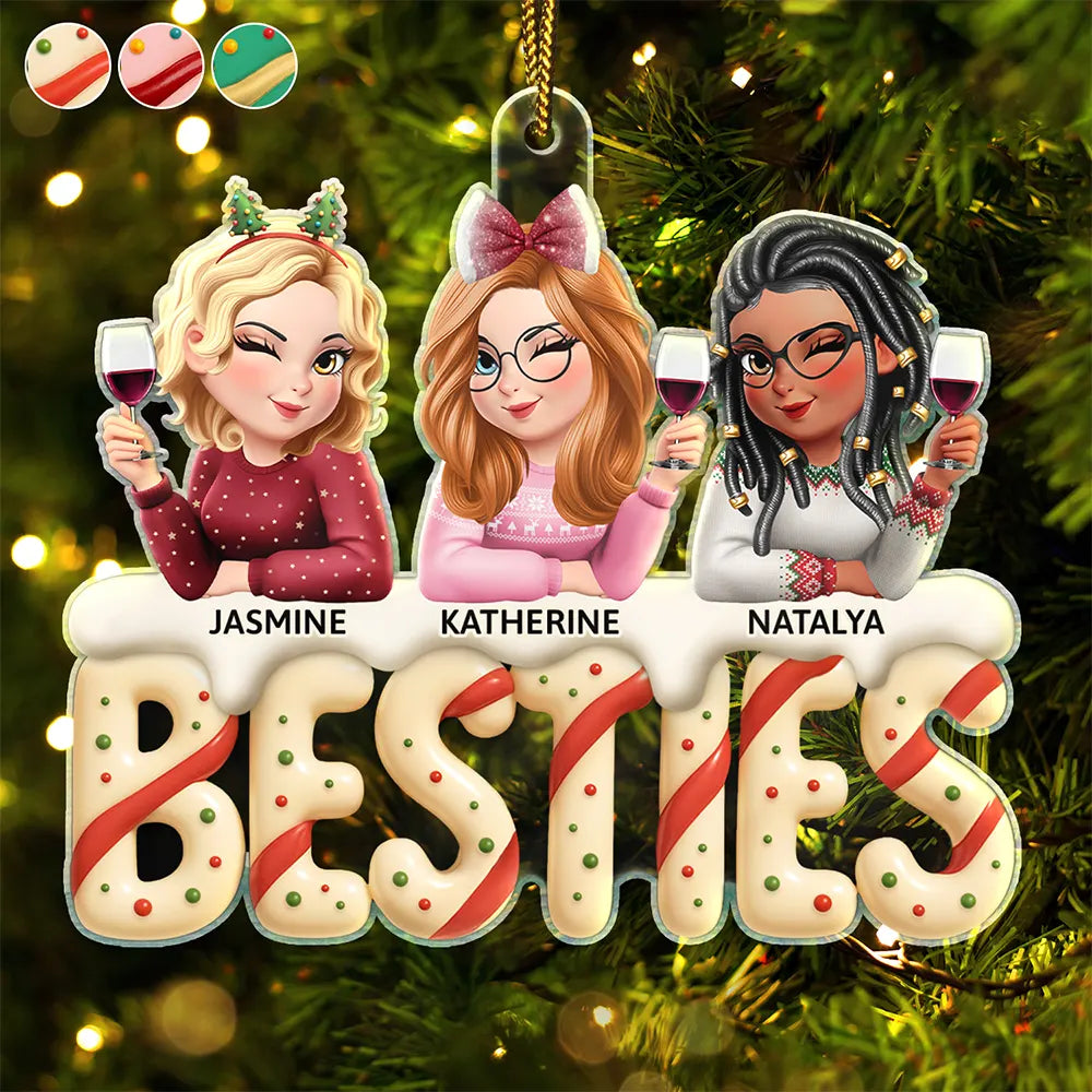 Besties Sisters Colleagues Christmas Tree Cake - Personalized Custom Shaped Acrylic Ornament