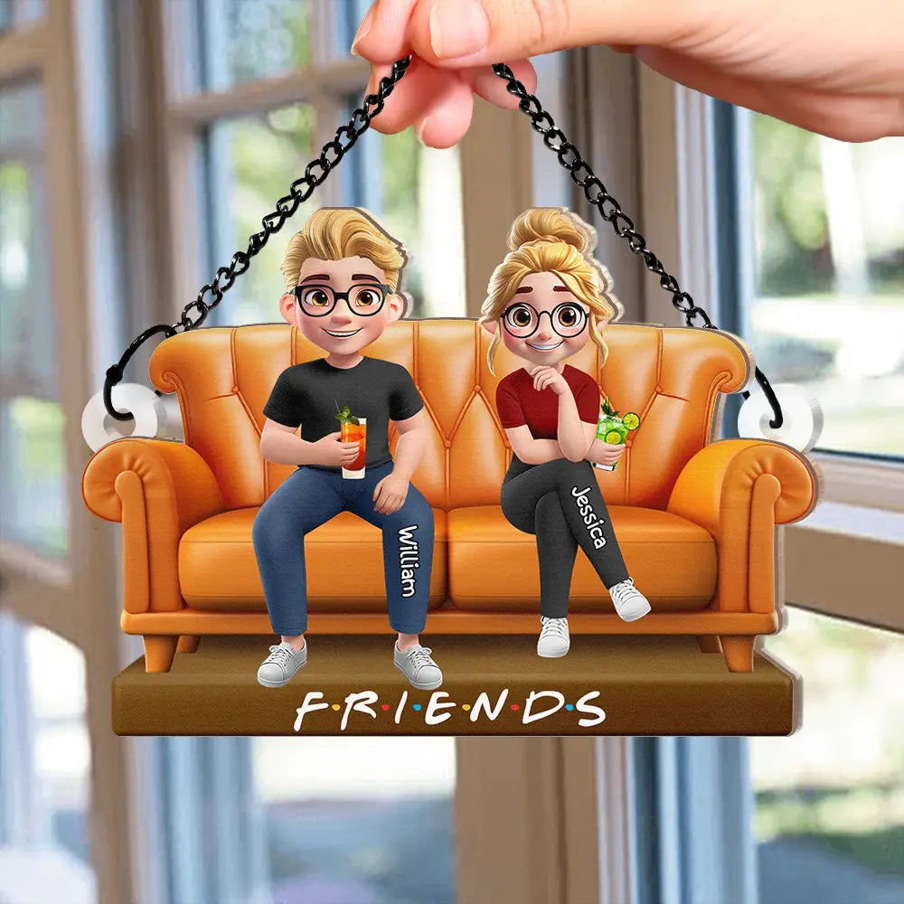 Gift For Bestie,Gift For Sisters,Gift For Women,Gifts For Colleagues,Happy -Besties Sitting Together - Personalized Window Hanging Suncatcher Ornament