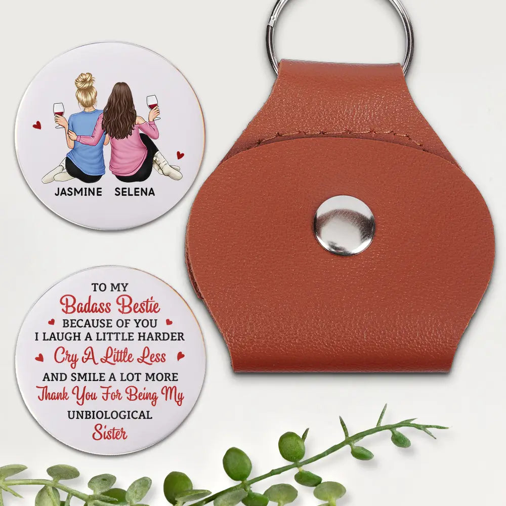 Besties Thank You For Being My Unbiological Sisters - Personalized Leather Pocket Hug