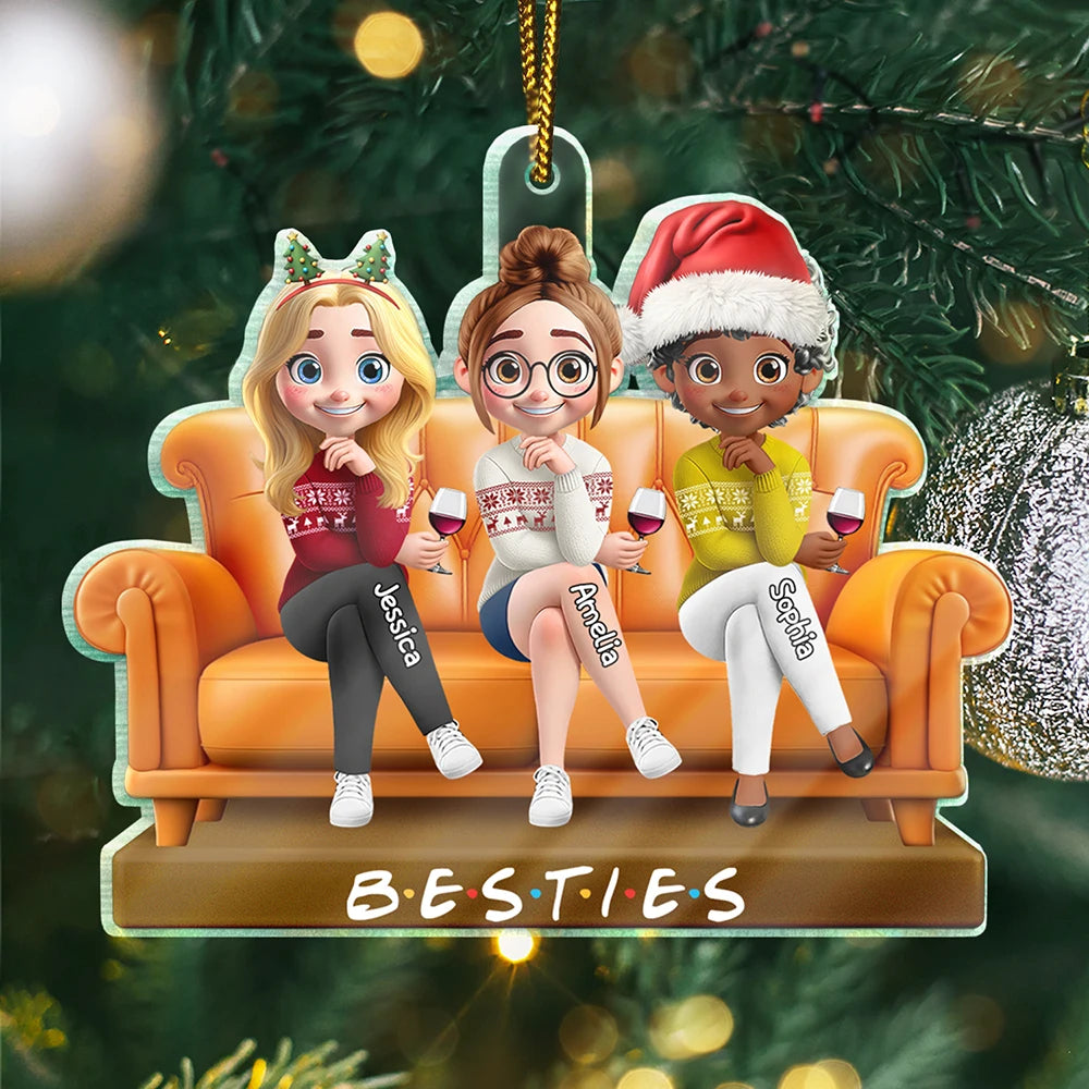 Besties Sitting Together - Personalized Custom Shaped Acrylic Ornament