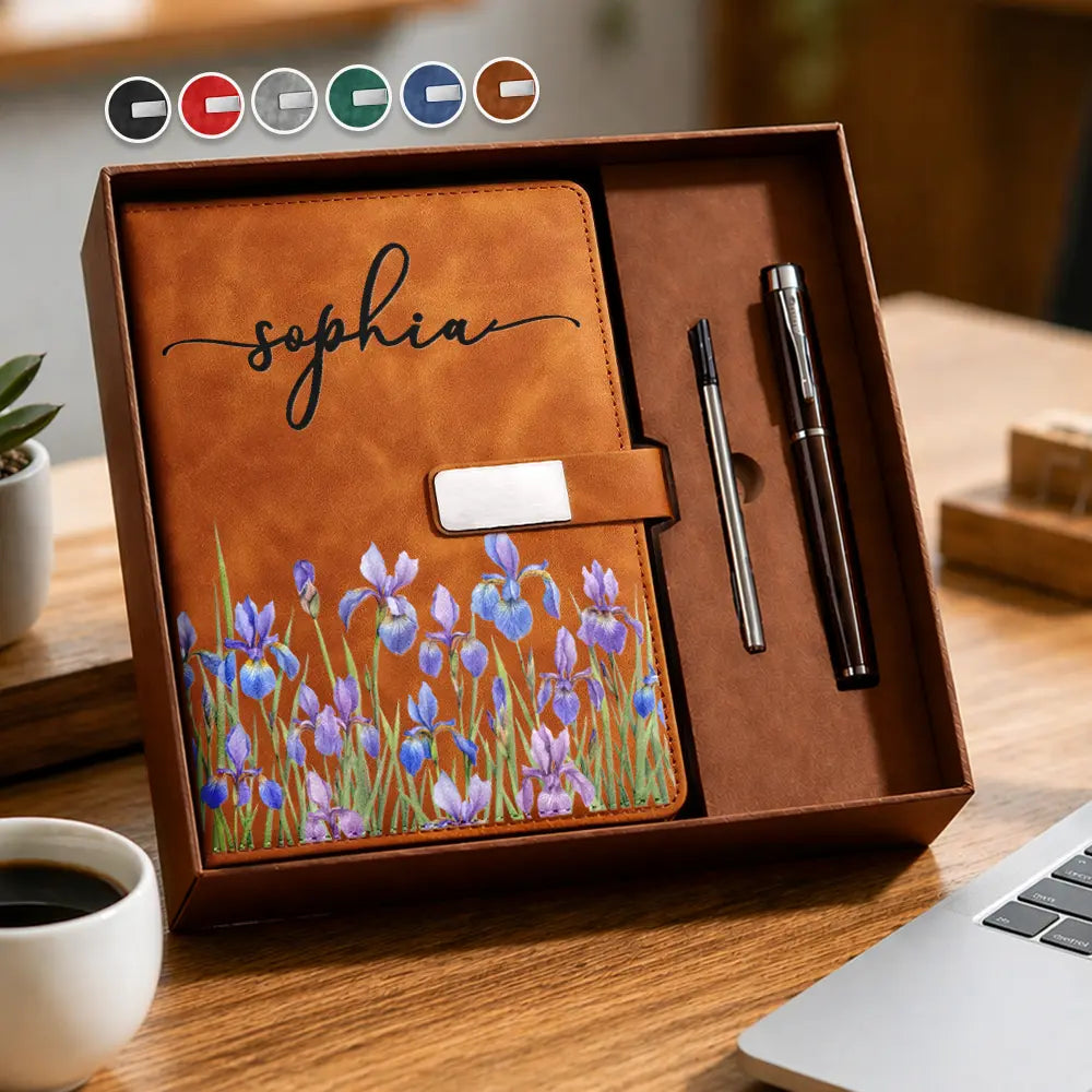 Birth Month Flowers In Bloom - Personalized Leather Notebook Set