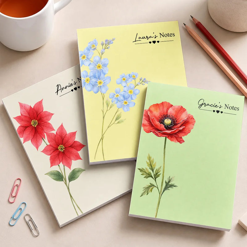 Cozy,Gift For Yourself,Icon - Birth Flower And Name - Personalized Notepad