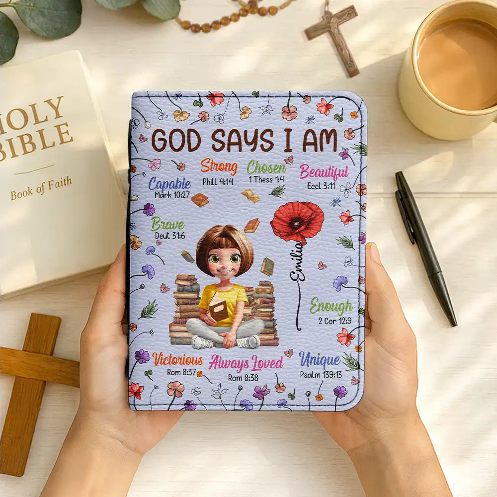 Gift For Bestie,Christmas,Love - Birth Flower Bible Verse God Says I Am - Personalized Bible Cover