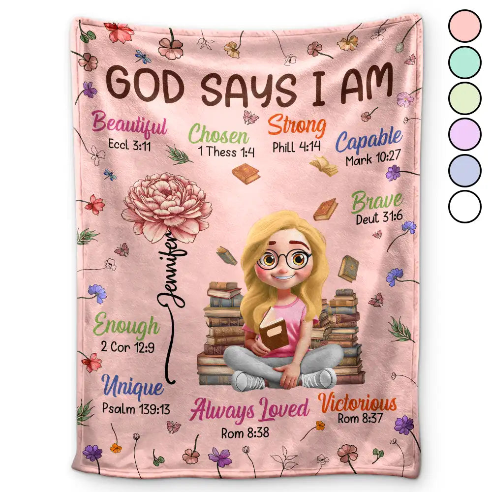 Gift For Bestie, Christmas, Love - Birth Flower Bible Verse God Says I Am - Personalized Fleece Blanket, Sherpa Blanket