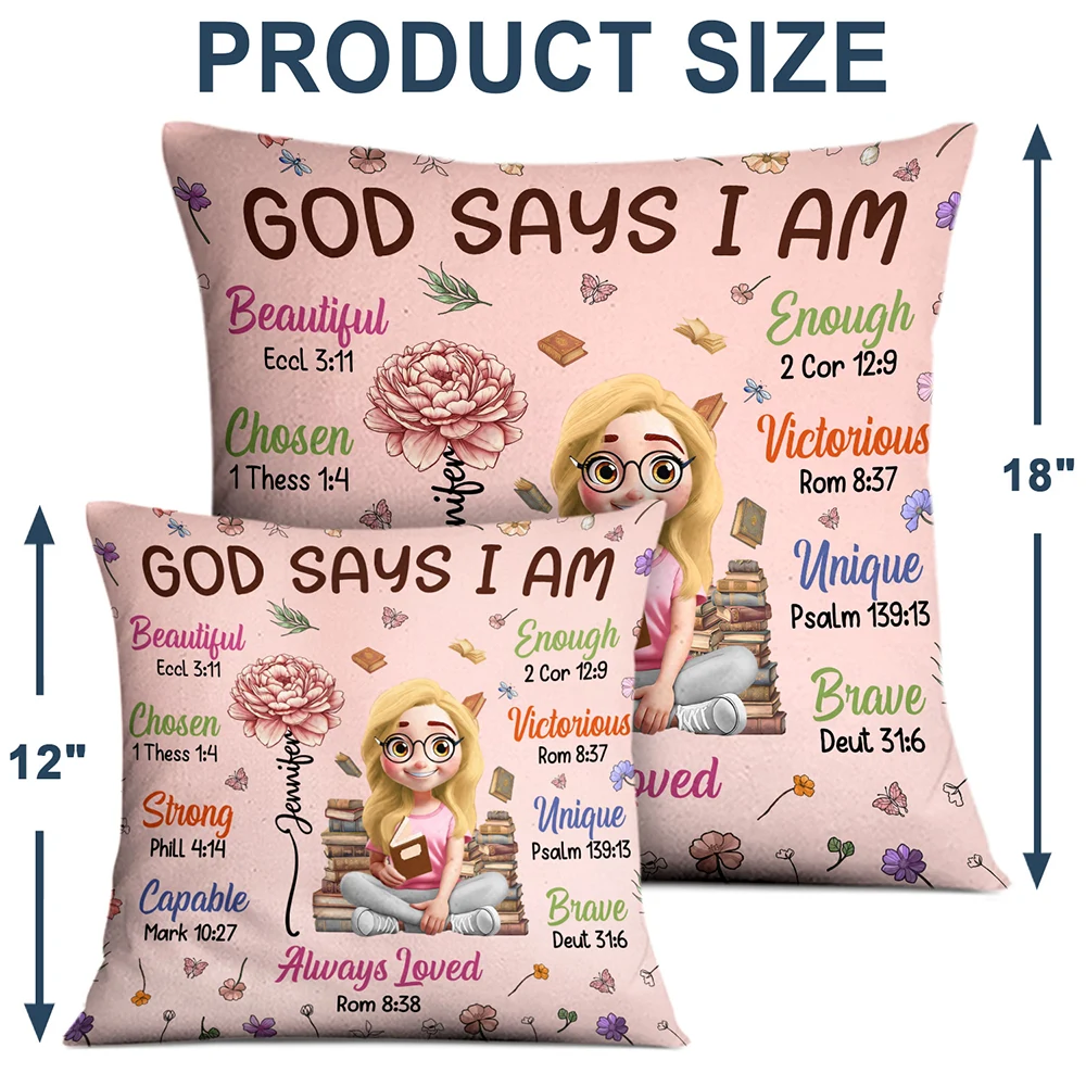 Gift For Bestie, Christmas, Funny - Birth Flower Bible Verse God Says I Am - Personalized Pillow